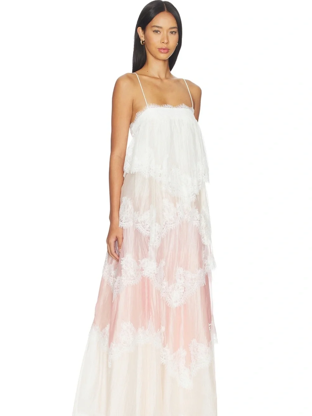 Aje Tiered Lace Maxi Dress in Blush and Ivory - Picture 3 of 8